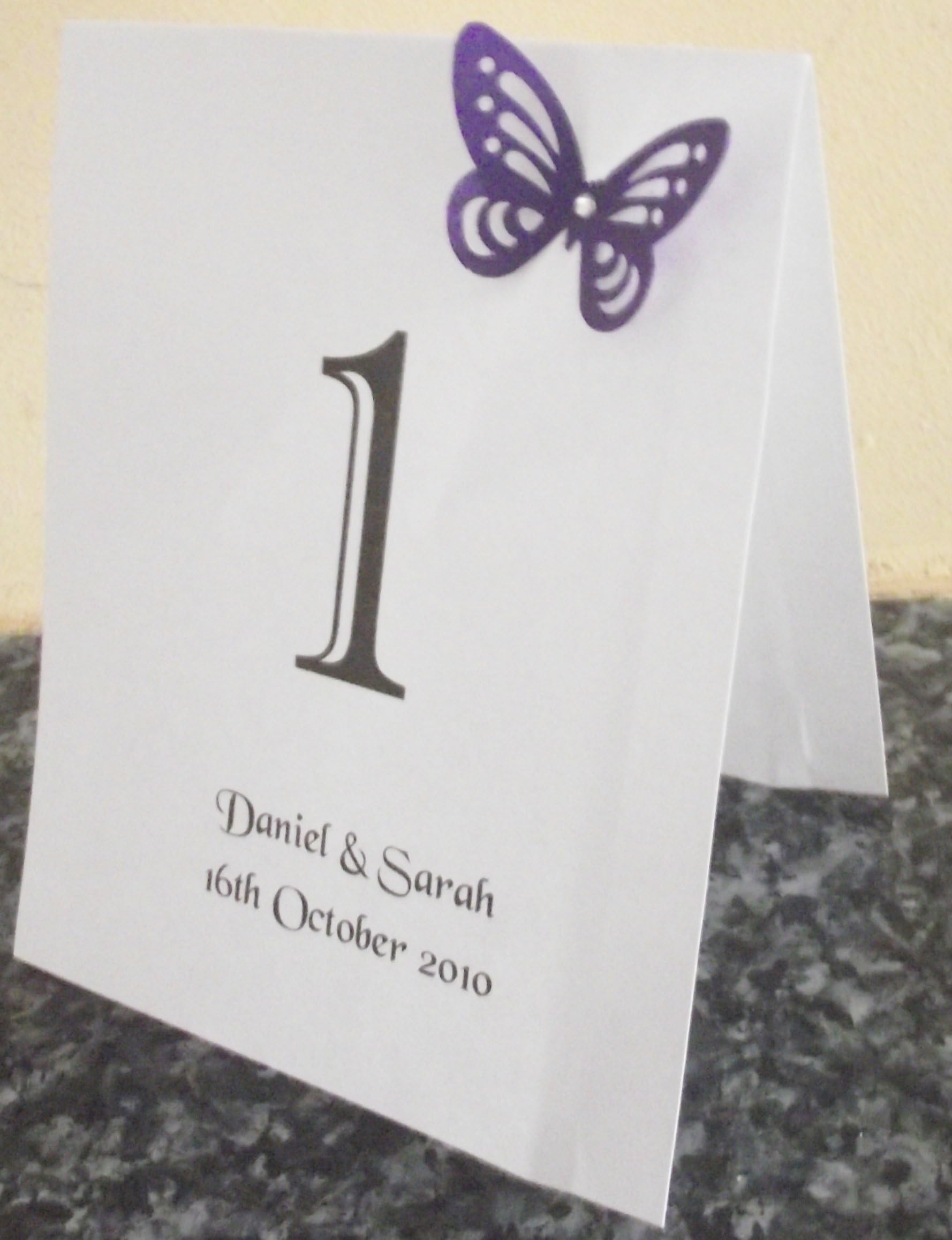 Personalised Wedding Table Numbers / names double sided 12 or 11 + top table die cut butterfly design - various colours (12 table numbers/names)