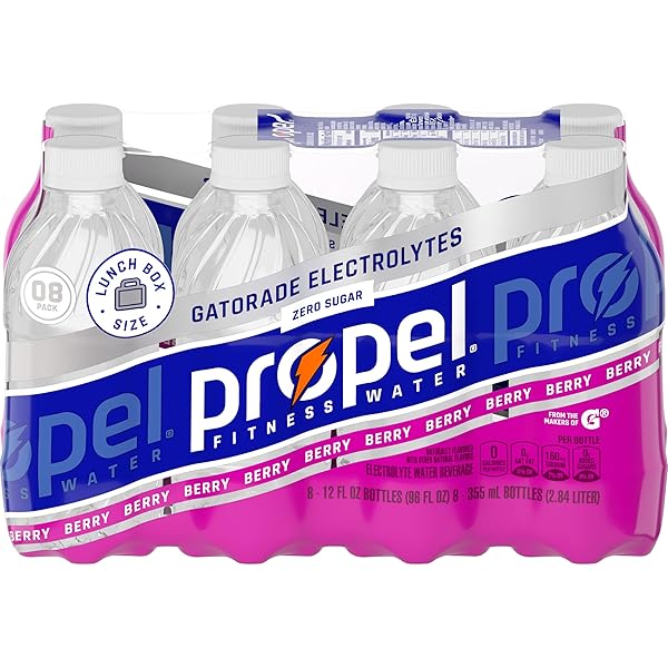 PROPEL ELECTROLYTE ENHANCED WATER SPORTS DRINK, BERRY FLAVORED WATER, ZERO CALORIE & ZERO SUGAR HYDRATION WITH ELECTROLYTES AND VITAMINS C & E, 12 FL OZ WATER BOTTLES (8 PACK)
