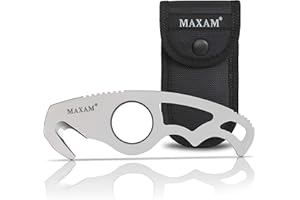 Maxam Gut Hook & Sheath - Hunting Knife for Gutting & Skinning Deer, Elk, Hogs, Cutting Fishing Lines, Lift Hot Grates - Stainless Steel Blade with Pouch - Outdoor Survival Gear for Hunters - 5-inch