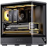 JONSBO D200 Black Micto ATX PC Case,Digital Screen, One-Piece Curved Glass Desktop Design 270&deg; Ultra-Wide View,ATX Power supply/Dual240 AIO,GPU<410mm,7 Fan Positions, Black