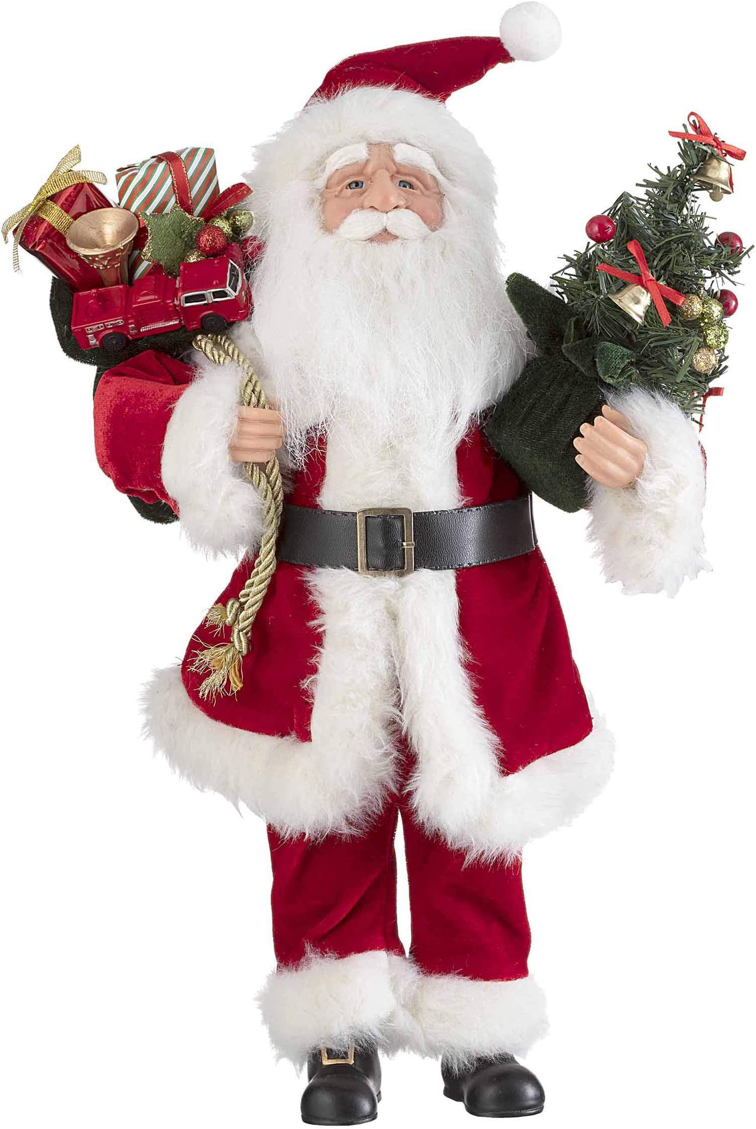 dobar Christmas Santa Claus Figurine Holding a Sack of Toys, Gift Boxes, Mini Christmas Tree - 16 Inch