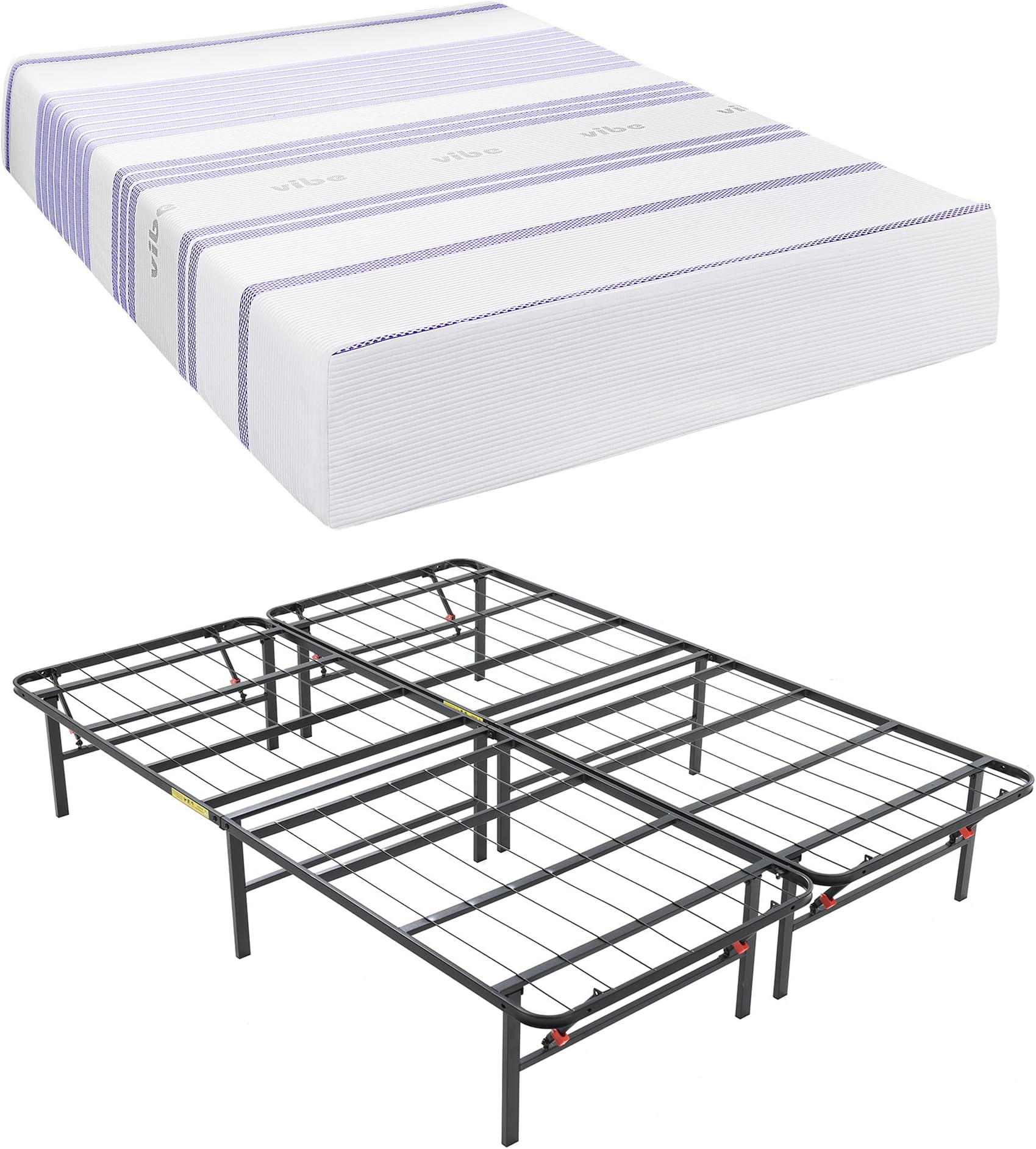 Classic Brands Vibe 12-Inch Gel Memory Foam Mattress with Hercules Heavy-Duty 14-Inch Platform Metal Bed Frame, Full