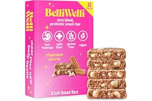 BELLI WELLI Belliwelli Soft Baked Probiotic Snack Bar | Gluten-Free, Dairy-Free, Vegan, & Low-FODMAP | Cinnamon Churro (8 Pack)