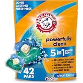 ARM &amp; HAMMER Clean Burst 5-in-1 Laundry Detergent Power Paks, 42 Count | Long-Lasting Freshness, Whitens &amp; Brightens, Odor Fighting, Clean Burst Scent, Pre-Measured Power Paks