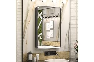 Keonjinn 20x32 Inch Black Mirrored Medicine Cabinets for Bathroom Rectangular Rounded Corner Adjustable Shelves Stainless Ste