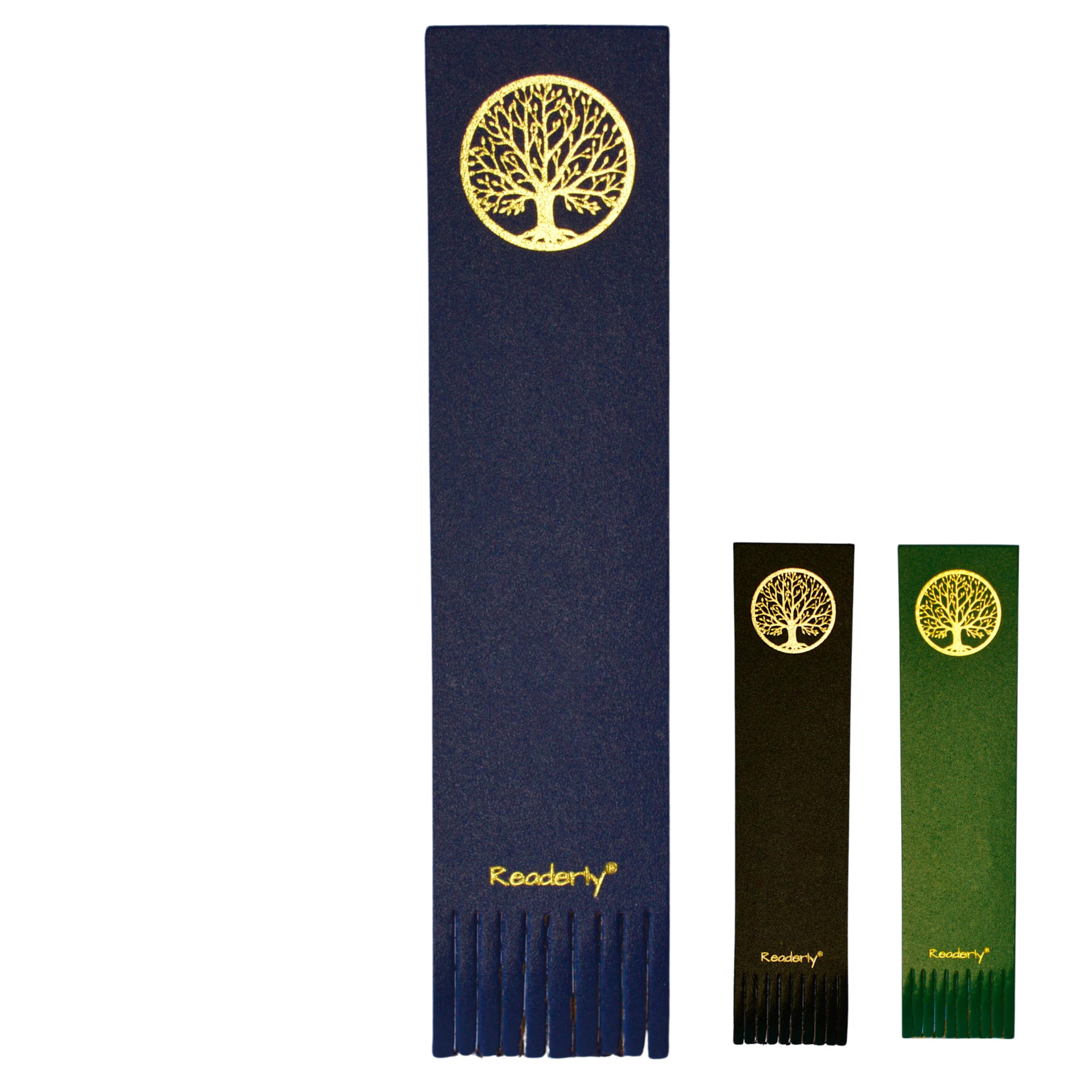 Readerly Leather Bookmark – Tree of Life with Gold Foil, Book Mark Gift for Readers (Royal Blue)