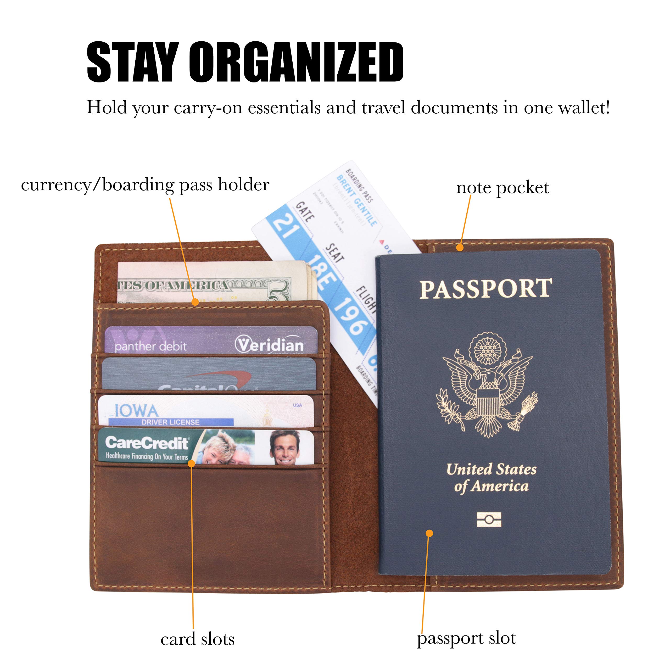 WANDERINGS Leather Travel Wallet with Passport Holder - 5.5