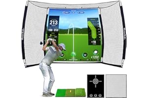 RIVER HILL GOLF Golf Cage with Impact Screen, 10x8 Ft Golf Hitting Net w/Sound-Dampening Cloth, Practice Mat, Golf Simulator Enclosure, Indoor & Outdoor Driving Chipping Equipment for Home, Backyard & Garage
