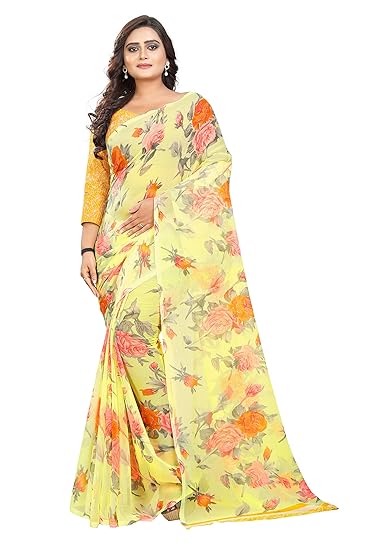 Chiffon Saree (welcome-03-ct_ Yellow_ One Size)