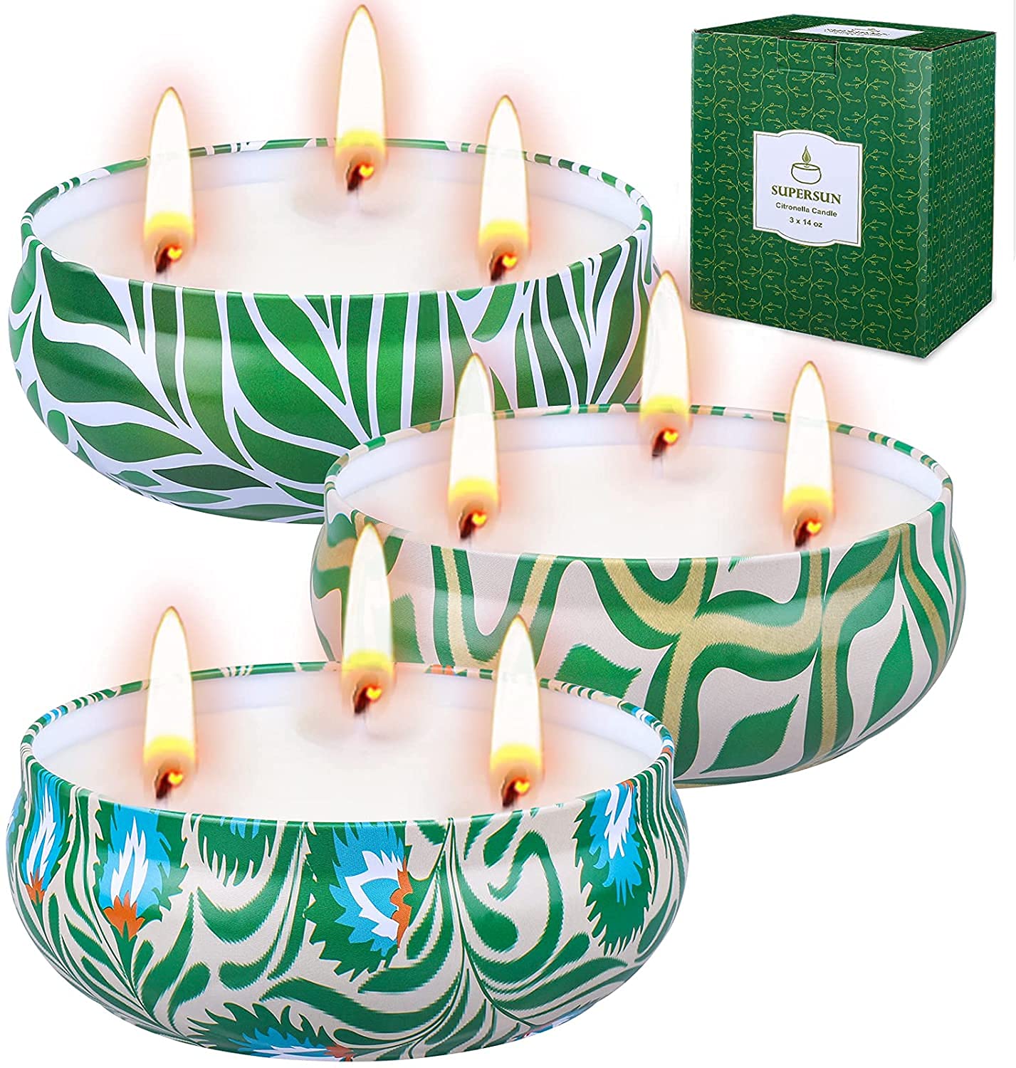 Citronella Candles Outdoors Large, 3 x 400g Garden Citronella Candle 3 Wick Smokeless 240hrs Long Burn Time for Garden BBQ Camping Patio Outdoors Indoors 100% Natural Soy Wax