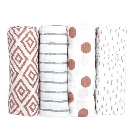 Emma & Noah Mullwindeln/Spucktücher, extra weich und saugfähig 4er Pack, 100% Baumwolle, 80x80 cm groß, doppelt gewebt, versc