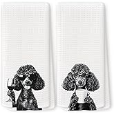 QZQE Funny Black Poodle Kitchen Towels Set of 2, Wine and Coffee Lover Gifts, Bar Accessories Dog Dish Tea Towels for Kitchen, Housewarming Gift Cute Animal Decorative Hand Towel 16x24 Inch