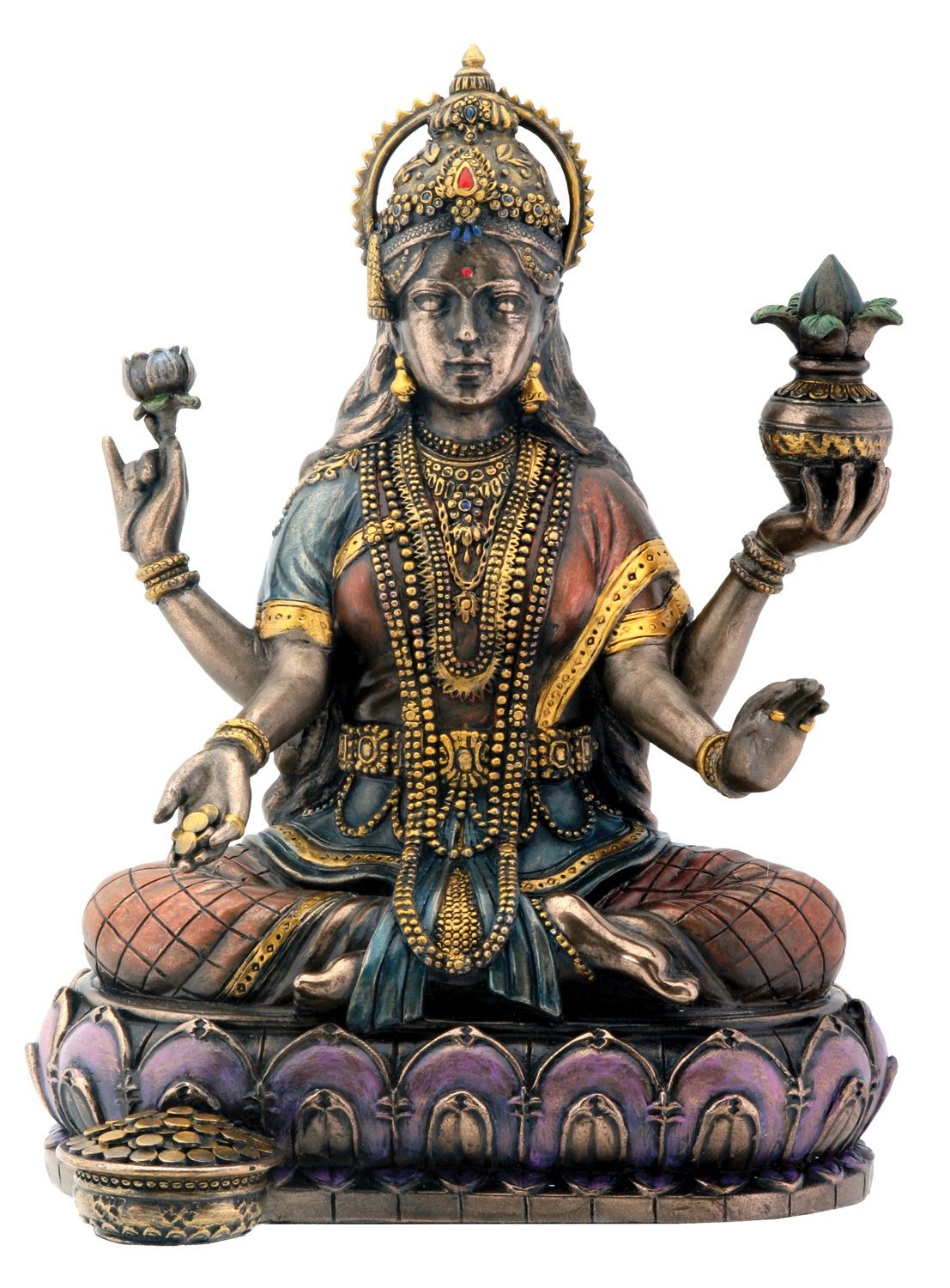 SUMMIT COLLECTION Bronze Hindu Goddess Lakshmi On Lotus Hinduism Display Statue