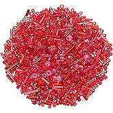uxcell 1000 Pcs Mixed Glass Seed Beads, 1-4mm Mini Loose Glass Bugle Beads for DIY Earrings, Necklaces, Bracelets, Jewelry Making, Red