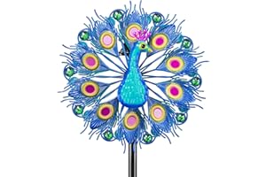 VeyFolzin.st Metal Outdoor Wind Spinner, 2-Way Wind Sculpture Spinner with Metal Stake, Waterproof 360 Degrees Kinetic Windmill Art Decoration for Patio Garden Lawn (Peacock A)