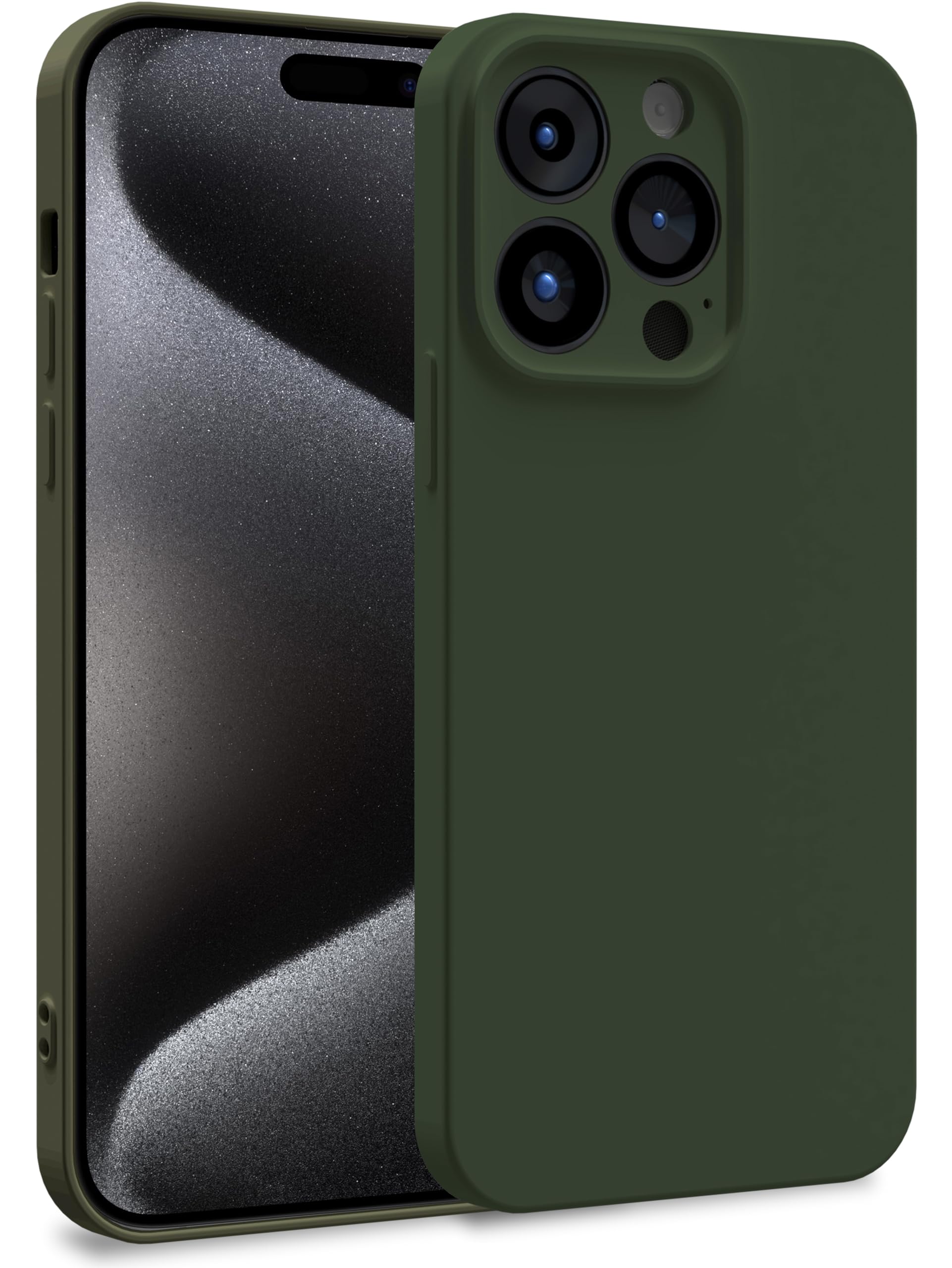 MyGadget TPU Case for iPhone 15 Pro - Cover Dual Layer with Camera Protection | Inner Lining - Soft Touch Rubber & Anti-Scratch Shell Olive Green