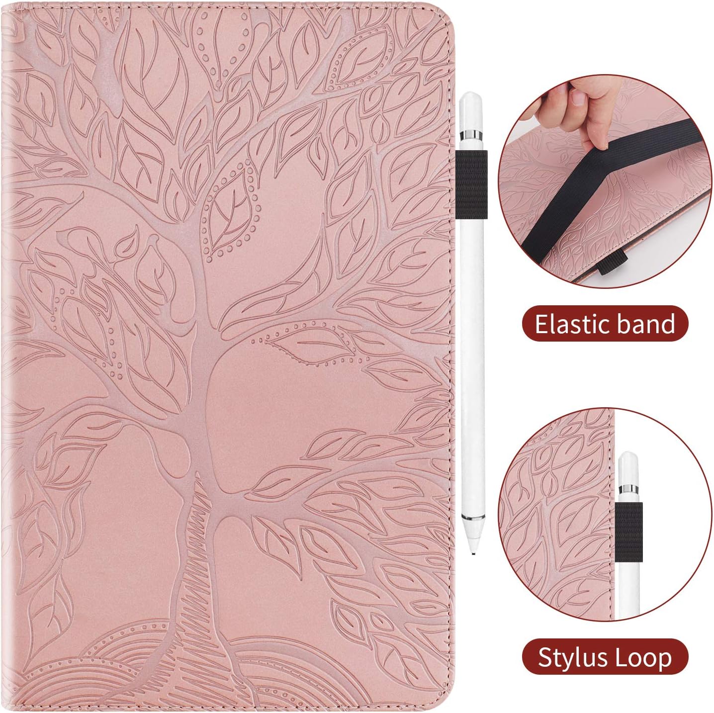 CaseFun Case for Huawei MatePad T10S T10 2020 tablet Slim PU Leather Life Tree Pattern Flip Wallet Stand Cover Anti Slip with Pencil Card Holder,Huawei MatePad T 10S/T 10 Rosegold - Image 4