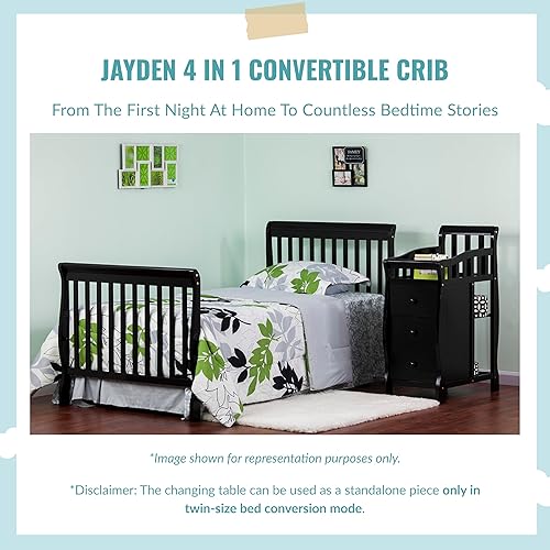 Dream On Me Jayden 4‑in‑1 Mini Convertible Baby Crib Changer with