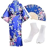 Heone Japanese Long Kimono Satin Peacock Printed