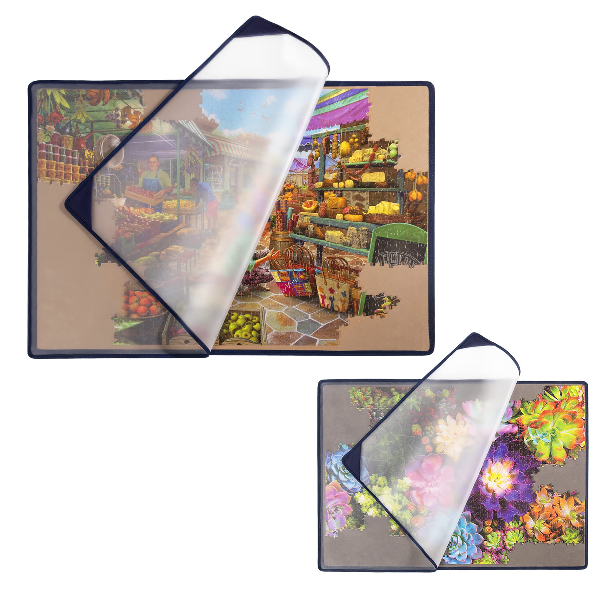 Tektalk Puzzle Board with Dustproof Cover for Storage Puzzle Saver, Non-Slip Surface (Khaki/Gray, Up to 1000 Pieces)