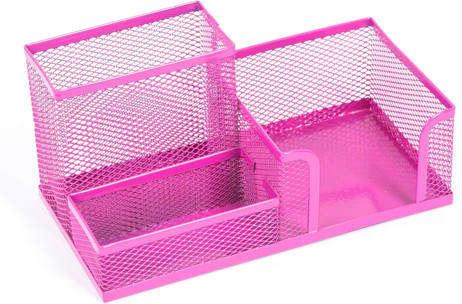 Leviatan Metal Desk Organizer - Office Pen Holder with Mesh Note Holder 205 x 103 x 98 mm, Pink