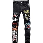 WJWLSKB Men Ripped Jeans Fashion Slim Fit Traight Distressed Design Skinny Stretch Comfort Flex Waist Denim Pants