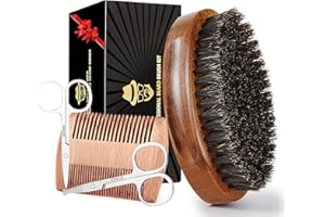 Sosoon Beard Brush for Men, 100% Pure Boar Bristle Beard Brush, Beard Grooming Set Including Beard Comb, 2 Pcs Mustache Scissors, and Travel Bag