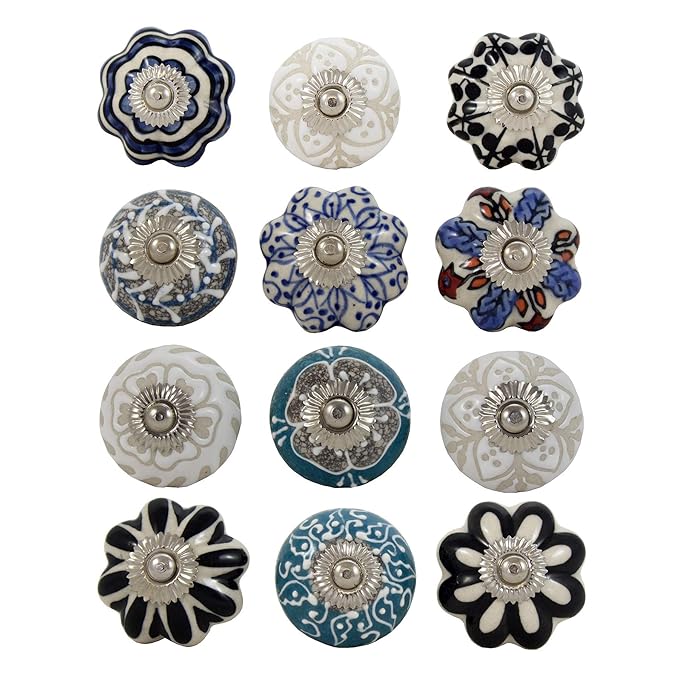 Annastore 12 x Möbelknöpfe aus Keramik Vintage-Look Ø 4 cm - Möbelgriffe Schrankgriffe Schrankknöpfe Möbelknauf
