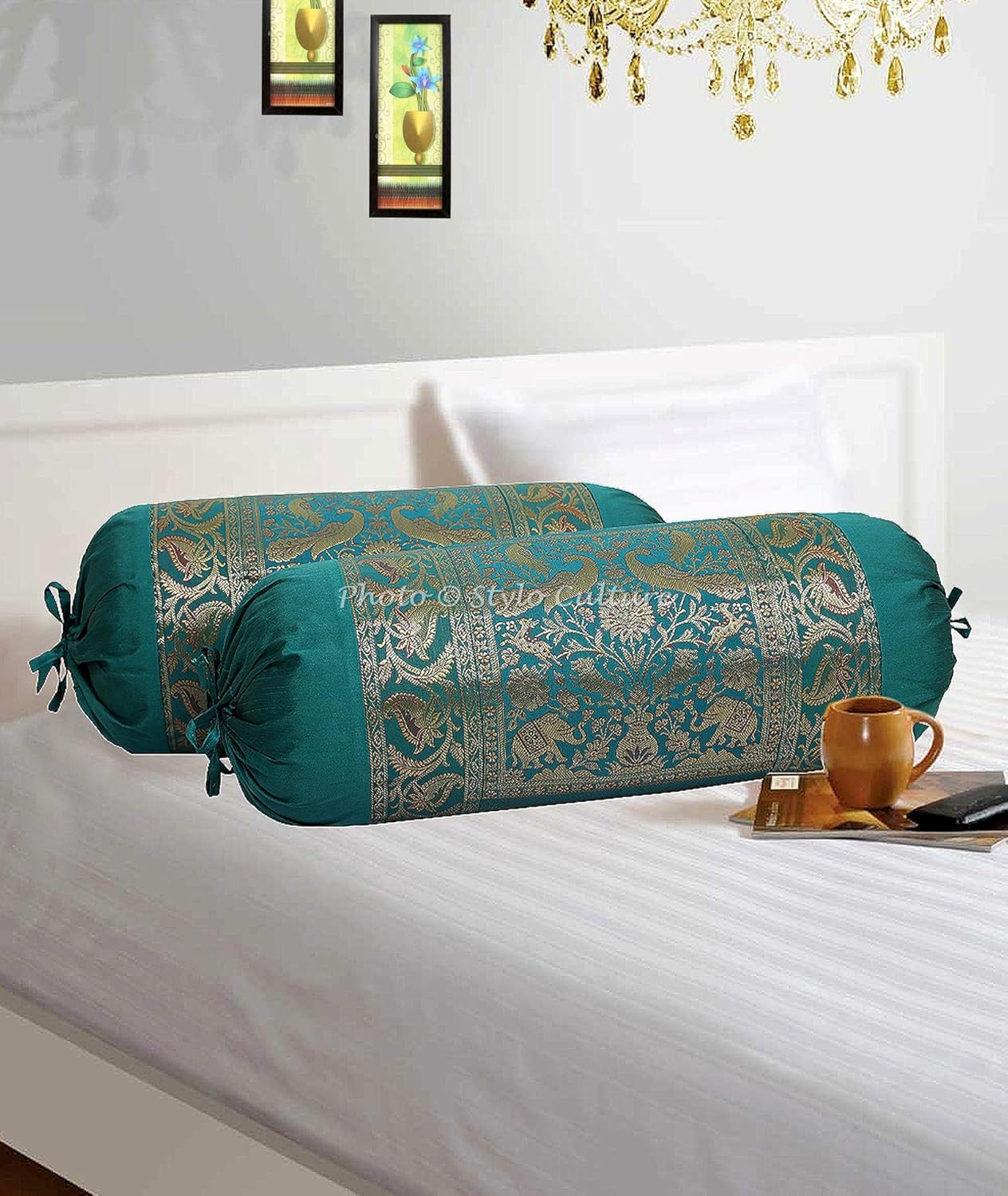 Stylo Culture Traditional Polydupion Cylindrical Tube Bolster Pillow