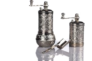 MOOGCO Salt And Pepper Grinder Set - Herb Grinder - Pepper Grinder Mill - Pepper Mill - Spice Grinder - Salt Grinder - Coffee Bean Grinder - Spice Grinder Manual (Bright Silver)