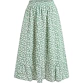 Milumia Women's Ditsy Floral High Waist Ruffle Skirt Vacation Flowy Midi Skirts