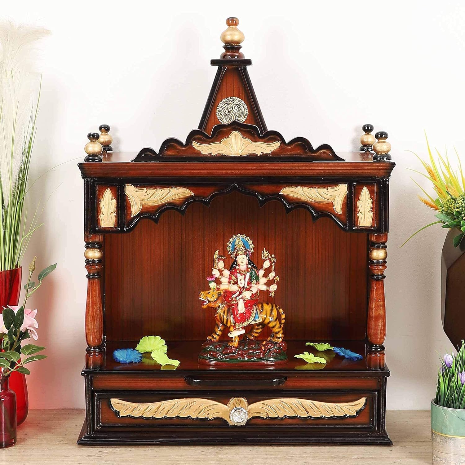 DZYN Furnitures Divya Prakostha Small Wooden Temple for Home Wall/Wall Hanging Pooja Mandir