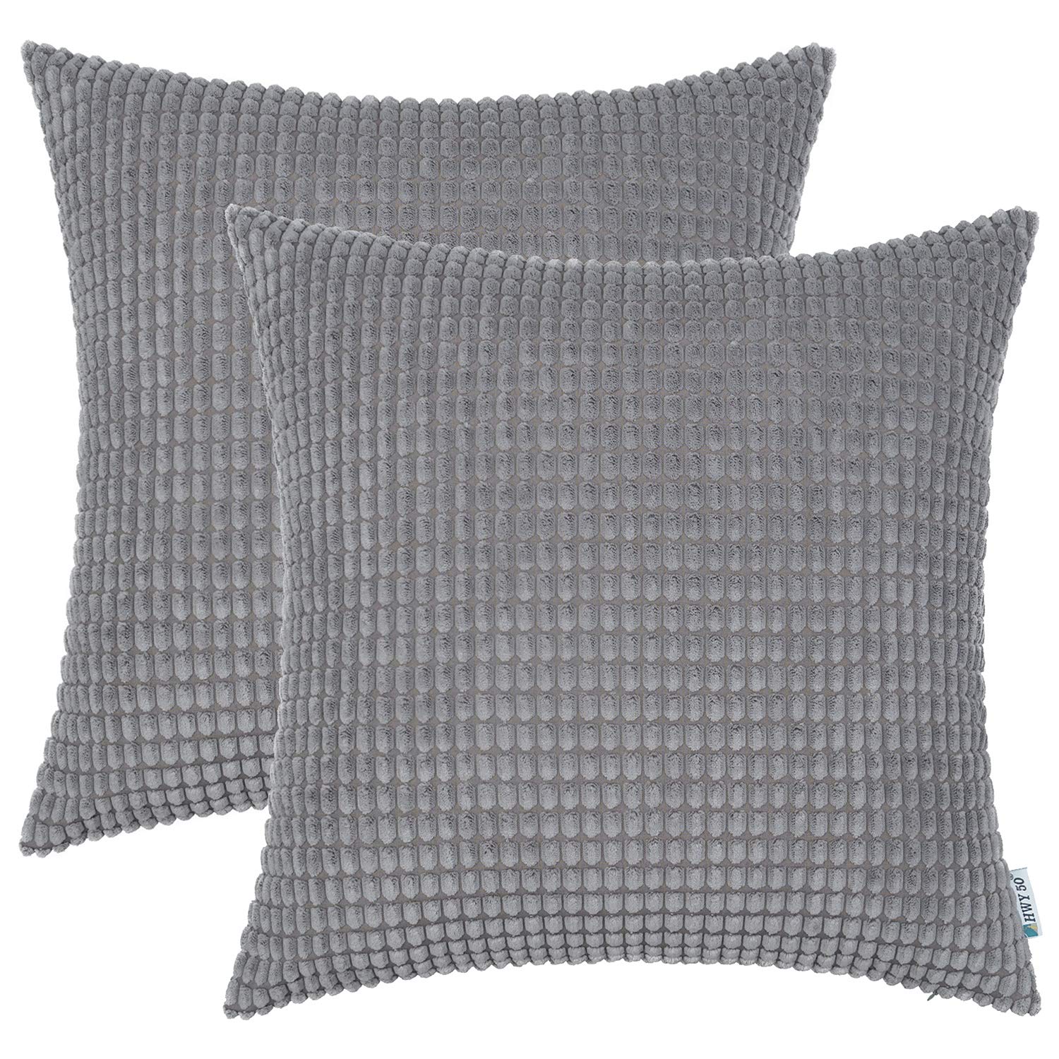 Photo 1 of HWY 50 Gray Grey Corduroy Throw Pillow Covers 18x18 Inch, Pack of 2, Soft Solid Decorative Cushion Cases for Couch Sofa Bed Living Room, Corn Texture Striped Home Decor