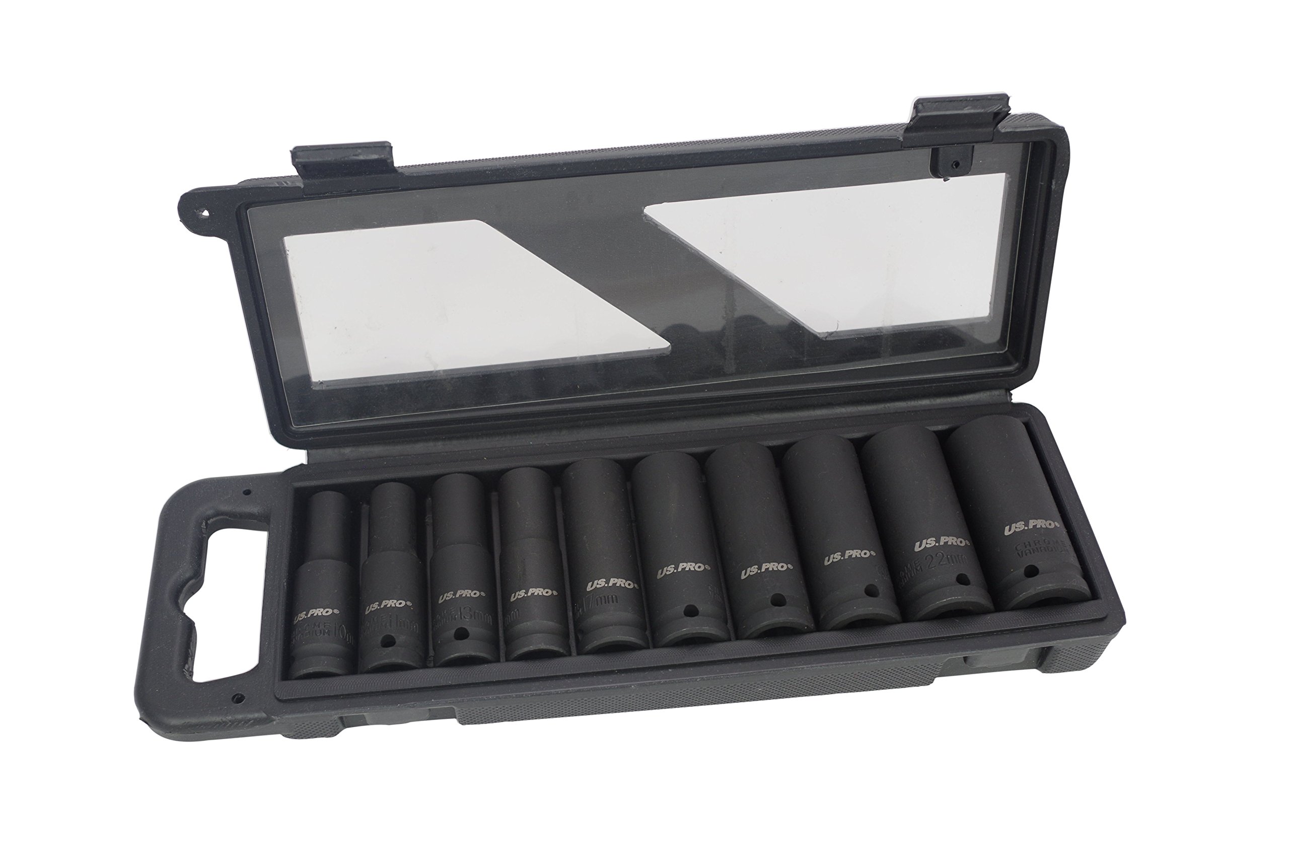 US PRO Impact Wrench, Nuts, 1/2 Drive 10-24 mm hexagon bit, 10 piece socket wrench set.