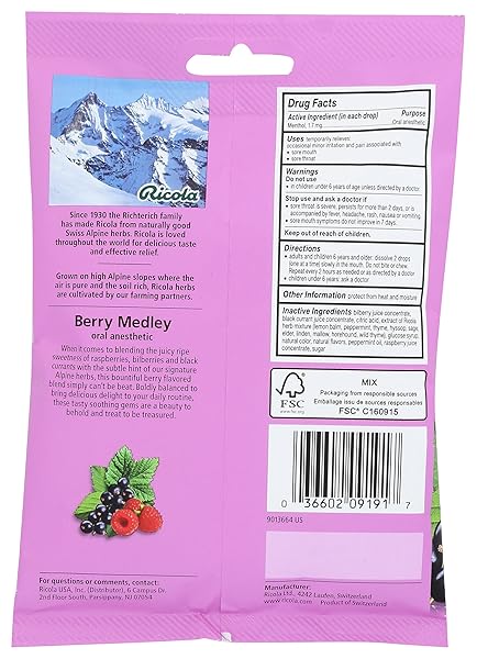 RICOLA, DROPS COUGH THROAT BERRY MEDLEY, 19 COUNT
