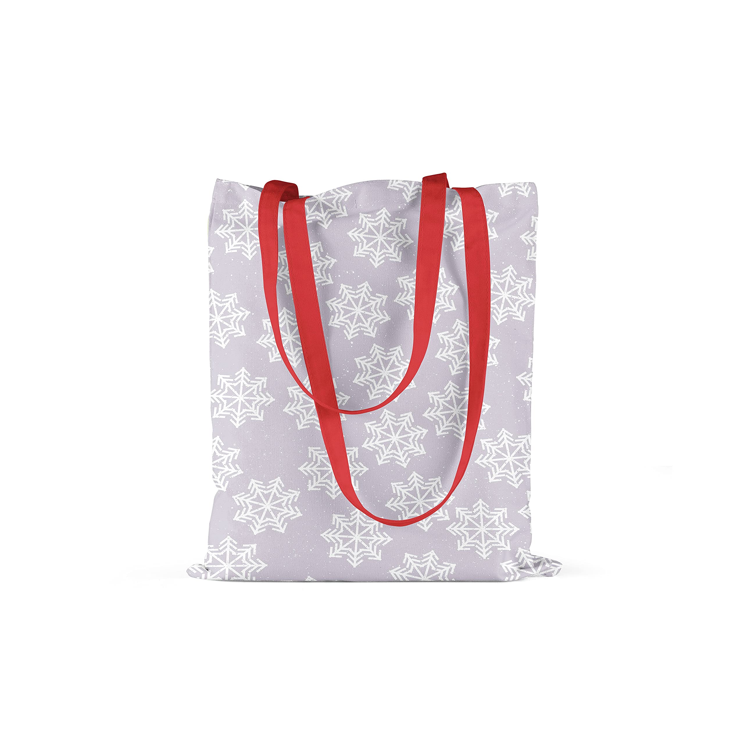 Bonamaison Printed Tote Bag, Reusable Grocery Bag, Shopping Bag, Machine Washable, Foldable, Canvas Cloth Bag with Red Handles, Size: 34x40 Cm