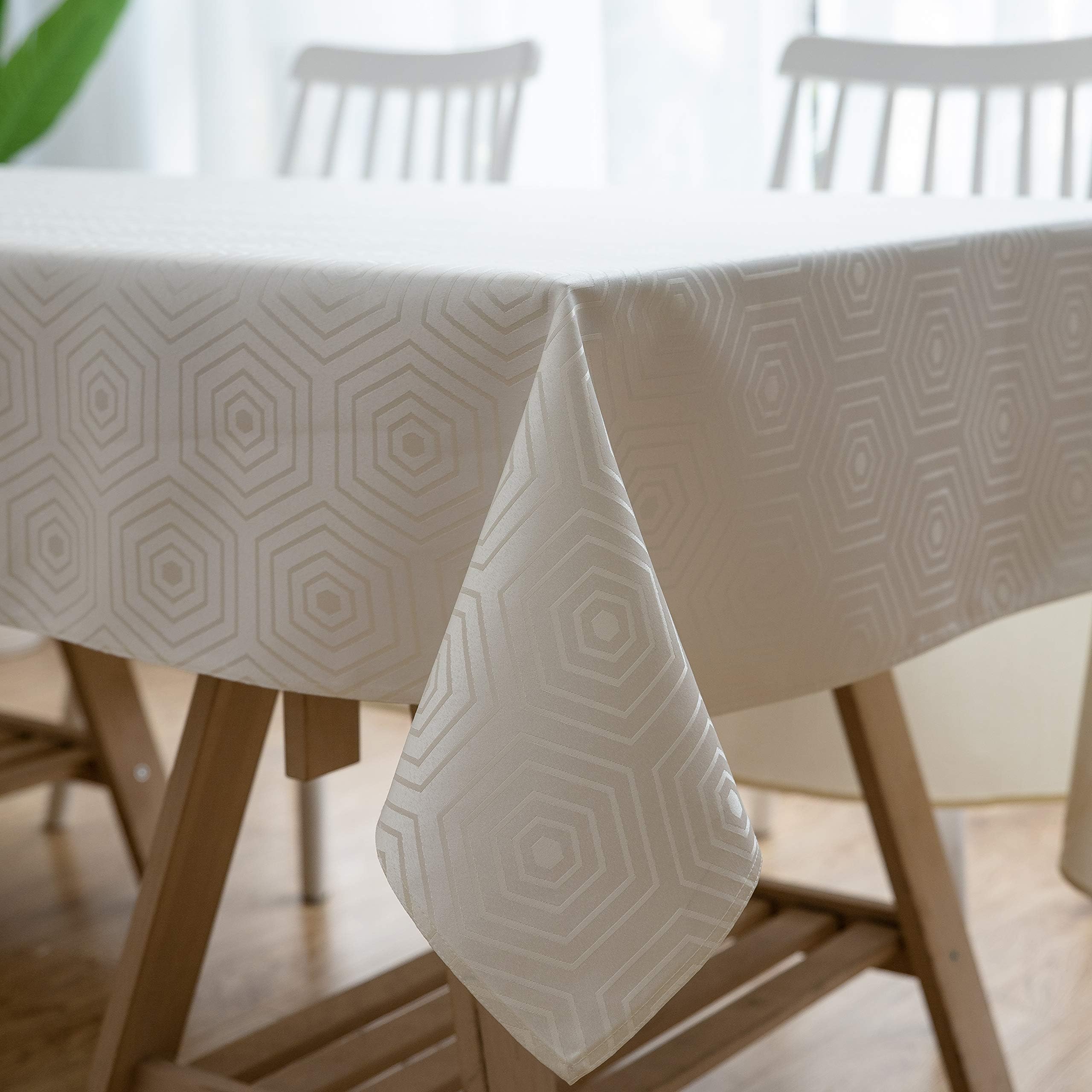 Aquazolax Spring Modern Table Cloths Luxury Damask Geometry Jacquard Wedding Events Holiday Table Decor, 60" X 120" Beige