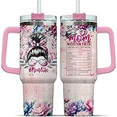 99WHALE To Rose Handle Parade For Steel Flower Mommy Eleven Momma Mama Funny, Mom Gifts, Mom Life Messy Bun Floral Nutrition Facts, Tumbler 40 Oz With Handle Lid And Straw