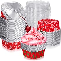 100 Pcs Christmas Aluminum Foil Baking Cups With Lids - 4.3oz Snowflake Design, Disposable Ramekins - View #11