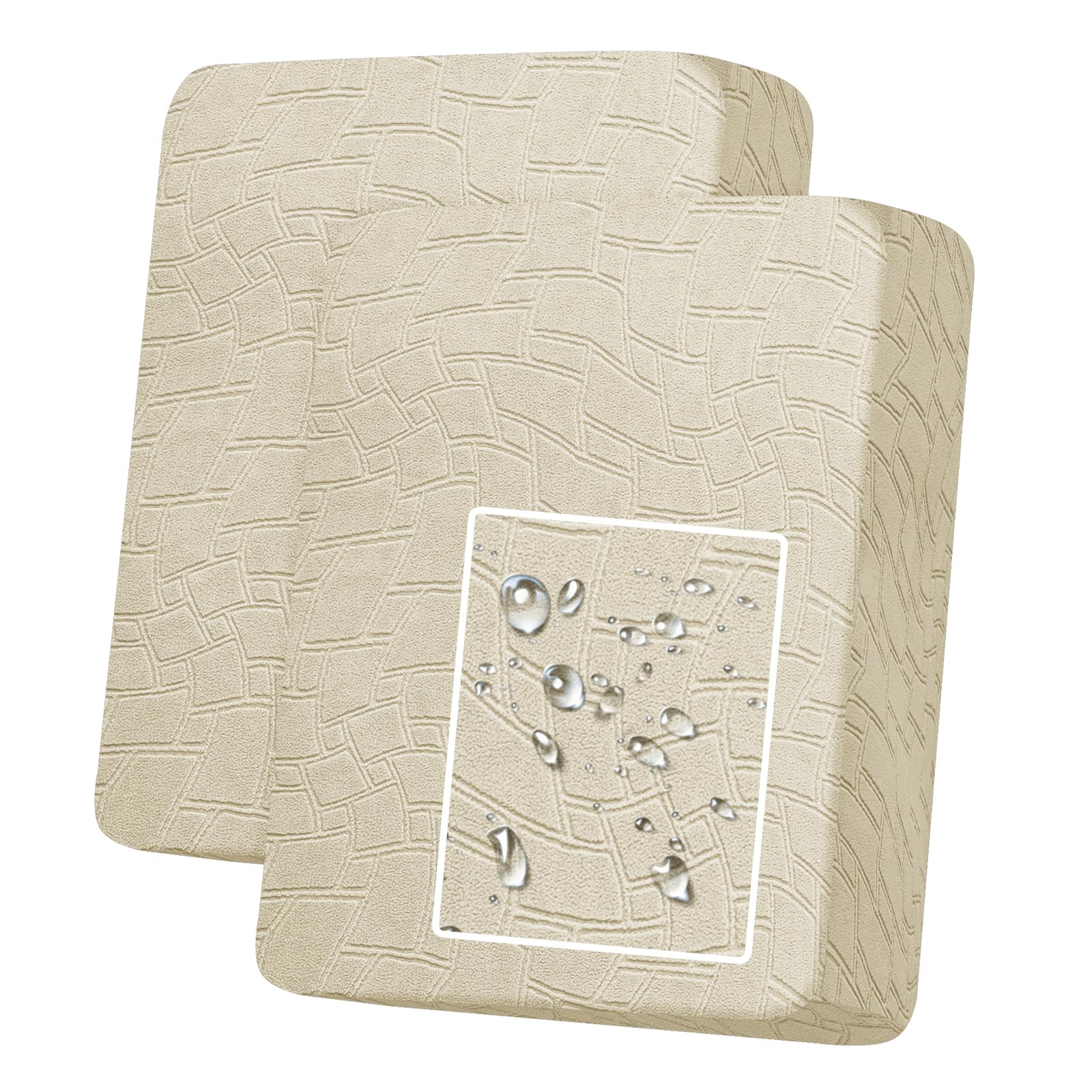 MAXIJIN Waterproof Sofa Seat Cushion Cover Jacquard Sofa Seat Cover Non-Slip Couch Seat Slipcover Protector Replacement for Individual Cushion with Elastic Bottom (Beige, 1 Seater*2)