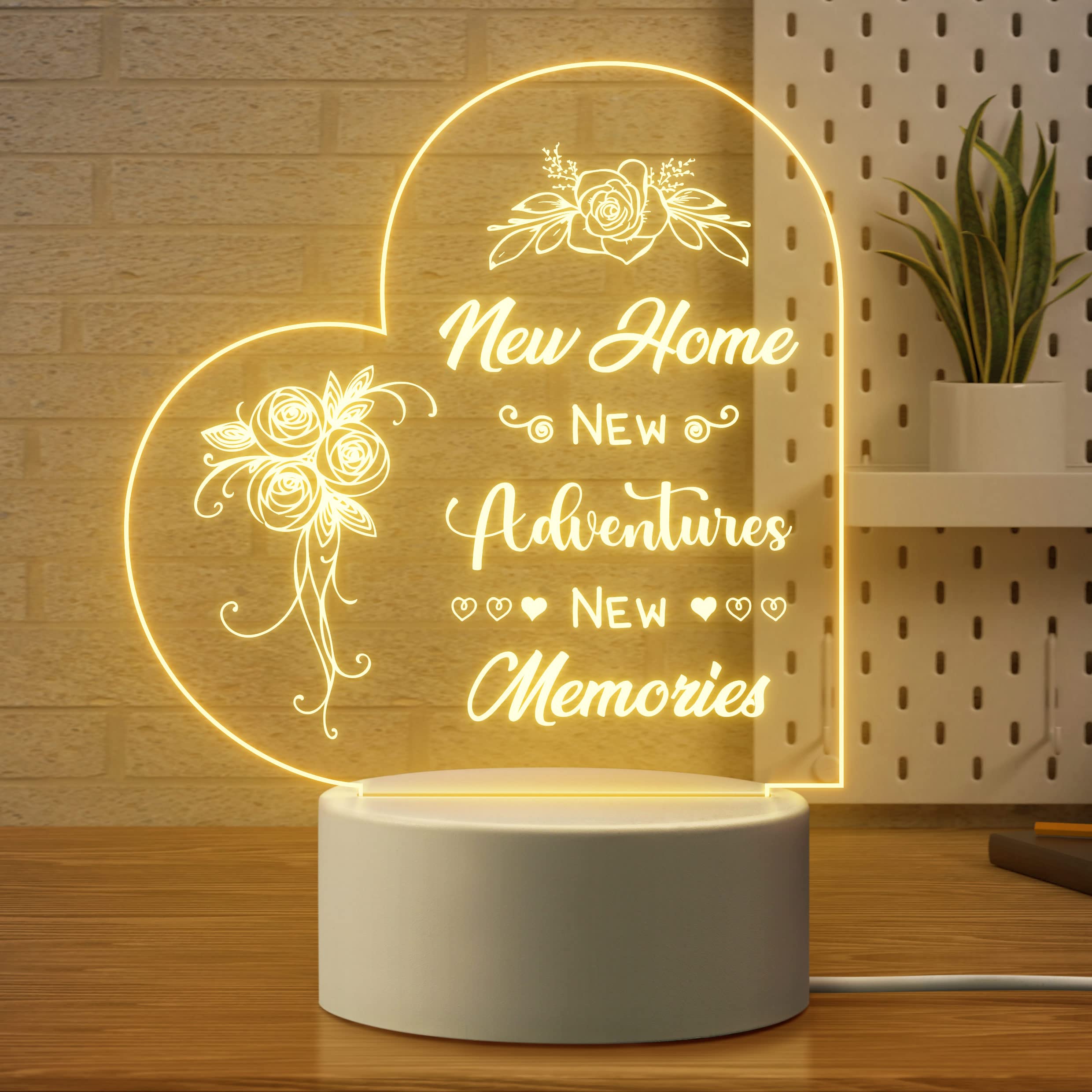 New Home Gifts - Engraved Night Light With Warming Words for Friends, Couple, Family - Housewarming Present for New Home Owners