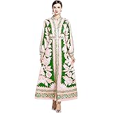 LAI MENG FIVE CATS Women's Casual Floral Print V-Neck Button up Slit Maxi Dress