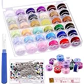 Swpeet 138Pcs 36 Colors Bobbins Sewing Thread Set with Bobbin Box, Thread Bobbins with Sewing Pins, Measuring Tape, Untwist T