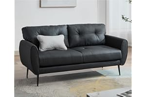 TYBOATLE Sofa Couch 61" Small Loveseat Couches for Living Room Leather Couch Mid Century Modern Tufted Mini Sofa Comfy Office 2 Seat Settee Love Seat Small Couches for Small Spaces Bedroom (1, Black)