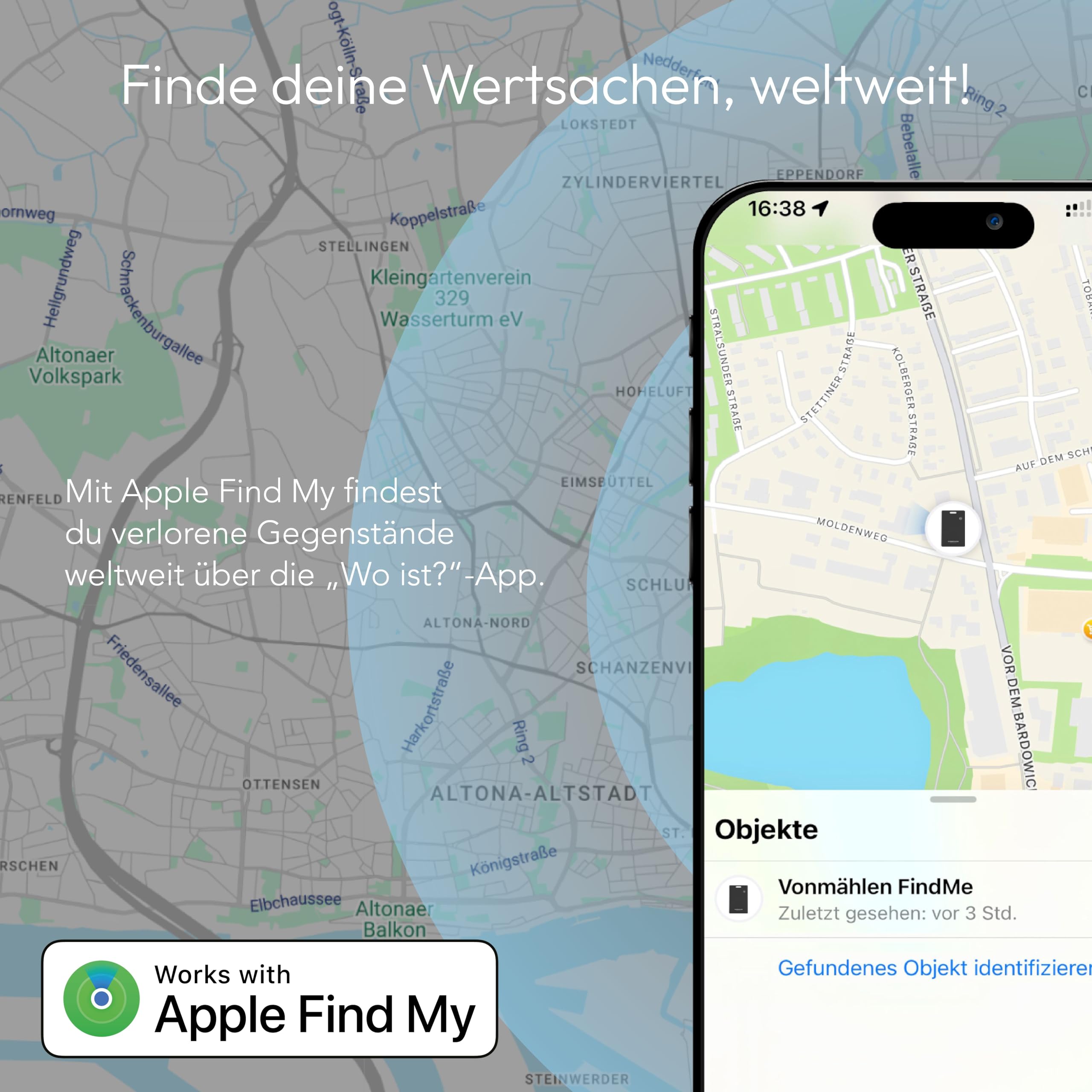 VONMÄHLEN FindMe - Bluetooth Tracker Karte - Ultra-Slim Design, Kabellos Aufladbar, Wasser- und Staubresistent, Kompatibel mit Apple Find My und Wo ist App - Ideal für Brieftaschen und Gepäck - Black 4