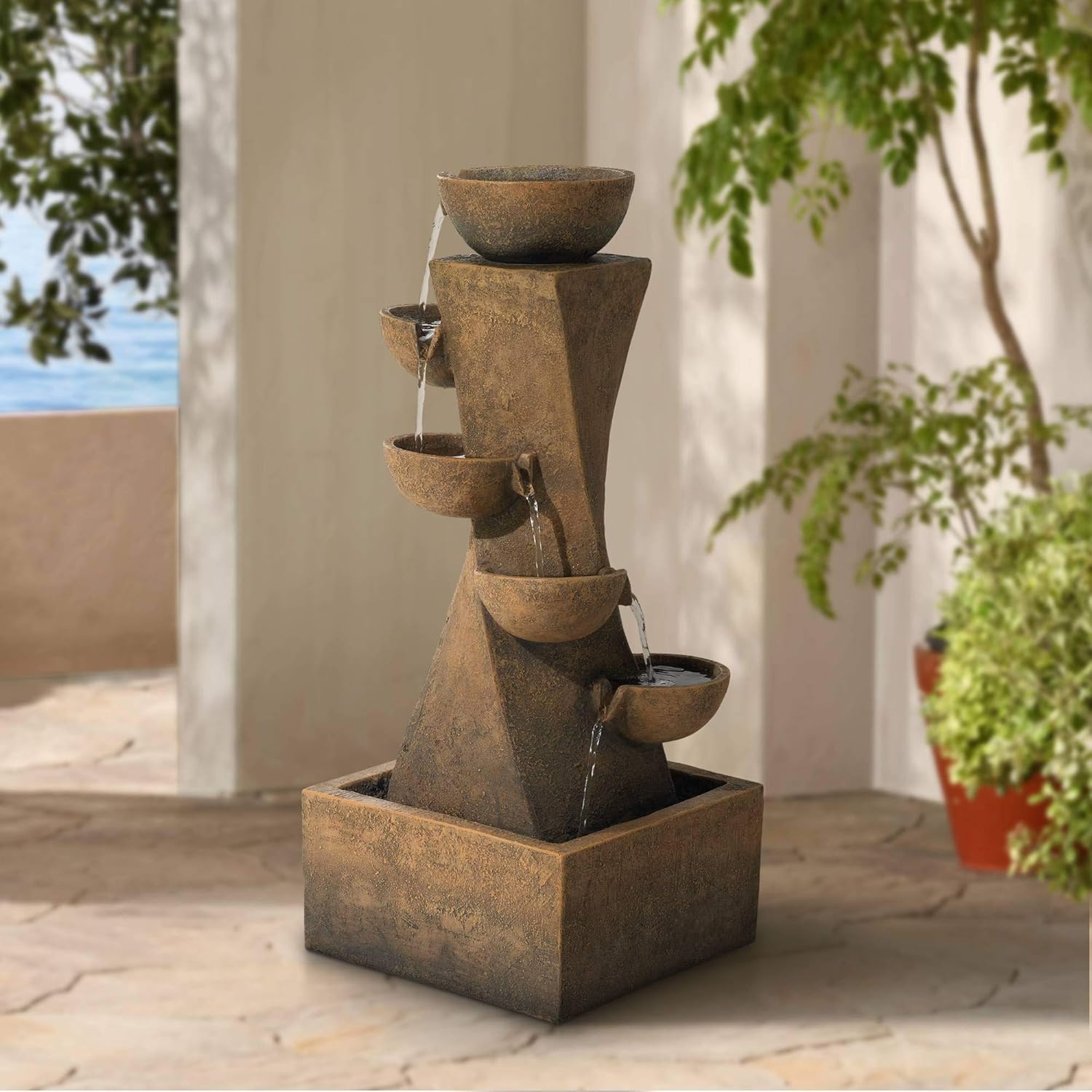 John Timberland Cascading Bowls Rustic Outdoor Floor Water Fountain with Light LED 27 1/2" High for Yard Garden Patio Deck Home: Home & Kitchen
