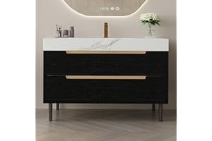 Glintee 36" Modern Bathroom Vanity with Ceramic Sink – Sintered Stone Top, 4 Soft-Close Drawers, Sturdy Solid Wood Cabinet, Wall-Mounted or Freestanding, Easy Assembly, Black & White