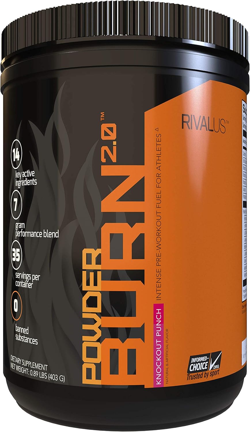 Rivalus Powder Burn 2.0 Pre Workout Supplement, Blue Raspberry, 1.1 Pound: Health & Personal Care