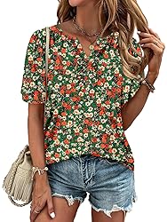 KISSMODA Women's Tunic Tops Casual V Neck Short