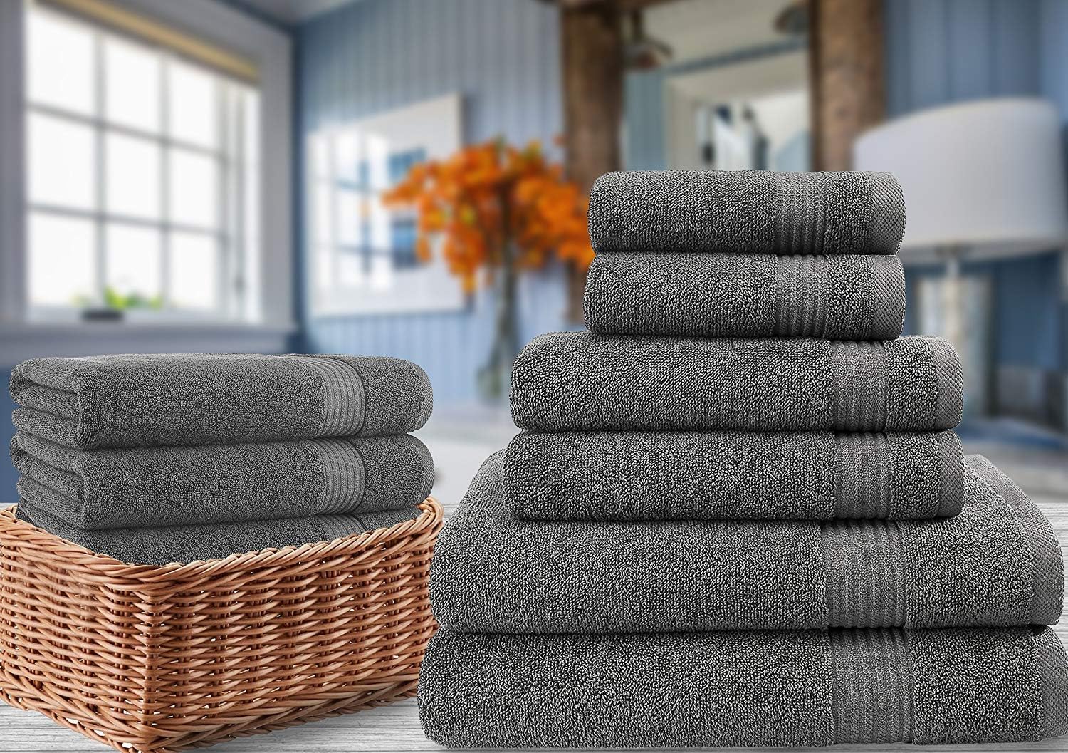 Hotel & Spa Quality, Absorbent and Soft Decorative Kitchen and Bathroom Sets, Cotton, 6 Piece Turkish Towel Set, Includes 2 Bath Towels, 2 Hand Towels, 2 Washcloths, Charcoal Grey: Home & Kitchen